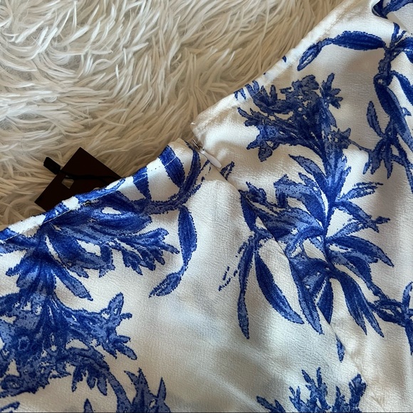 NWT Boohoo Petite Bardot White & Blue Tropical Floral Skater Mini Dress - Picture 9 of 11
